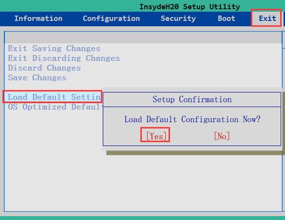 使用关闭后的默认BIOS设置