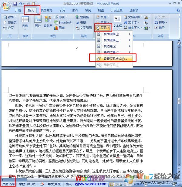 选择“设置页码格式”命令
