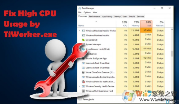 在任务管理器中显示TiWorker.exe进程