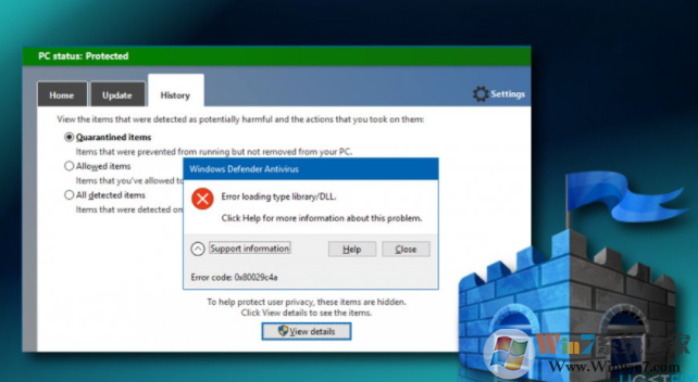 说明Windows Defender旧界面错误0x80029c4a