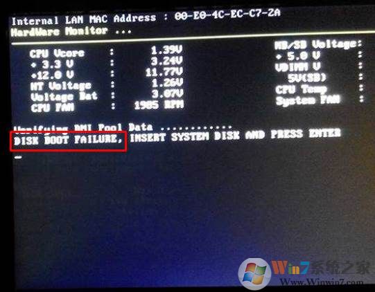 DISK BOOT FAILURE,INSERT SYSTEM DISK AND PRESS ENTER