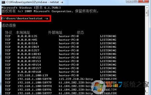 如何查看电脑开放了哪些端口号?Win7电脑查看系统的开放端口的方法