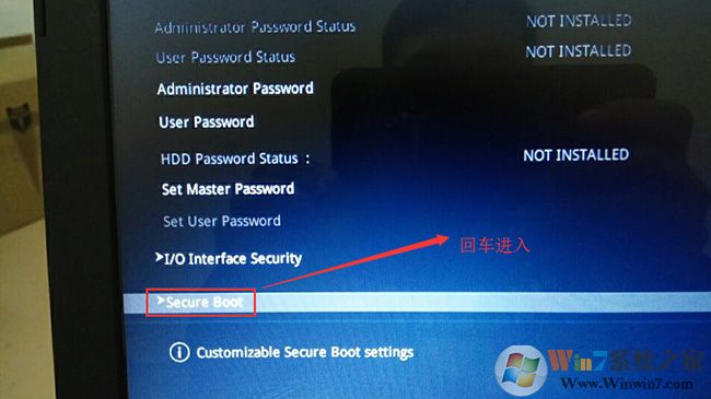 在Security选项下选择Secure Boot回车 在Security选项下选择Secure Boot回车