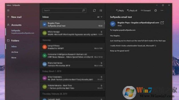 Windows 10 Mail的Dark(黑色)主题更新内容