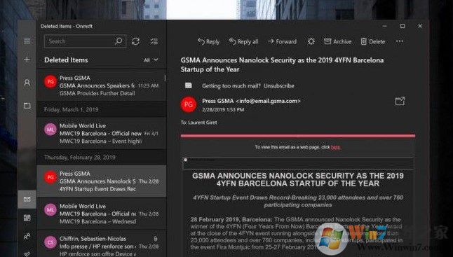 Windows 10 Mail的Dark(黑色)主题更新内容
