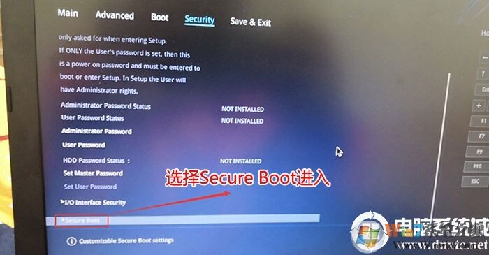 选择secure Boot回车进入 选择secure Boot回车进入