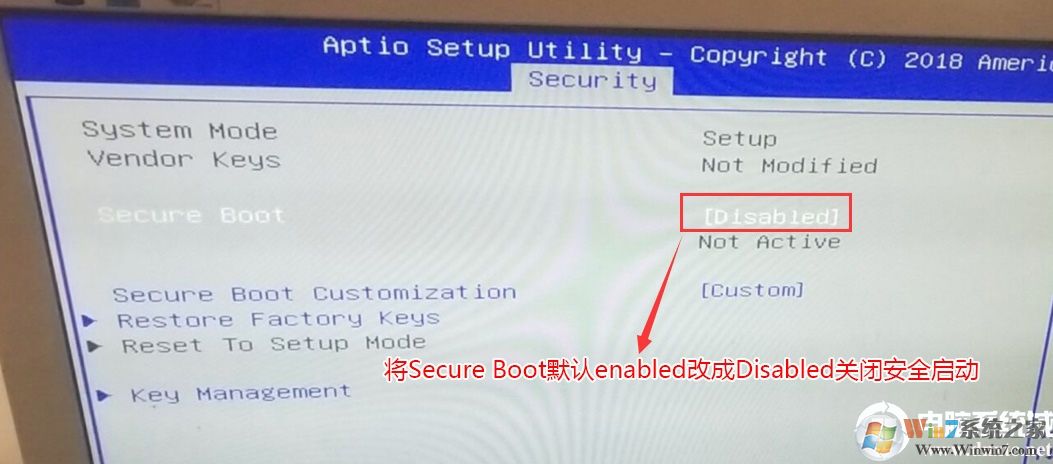 将Secure Boot默认的enabled改成disabled关闭安全启动 将Secure Boot默认的enabled改成disabled关闭安全启动