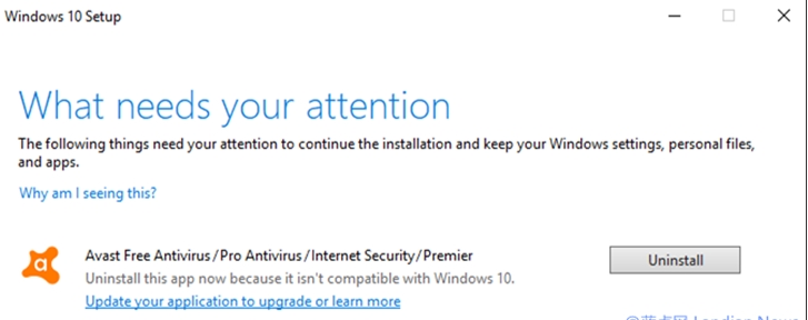 微软阻止AVAST/AVG杀毒软件用户升级Win10 1909因为兼容问题