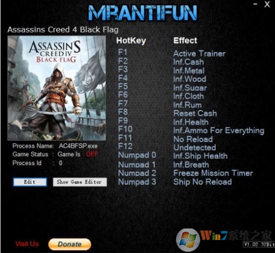 刺客信条黑旗修改器下载_刺客信条4:黑旗v1.07.2 十四项修改器