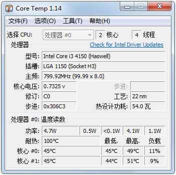 Core Temp(CPU�����¶ȴ�����) v1.5���İ�