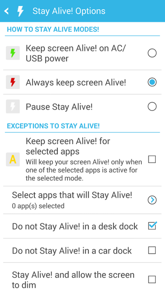 保持屏幕唤醒(Stay Alive Keep screen awake)